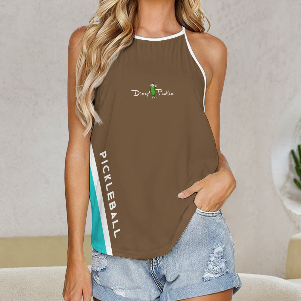 Dizzy Pickle Performance DS Women's Pickleball Sleeveless Crew Neck Vest Dark Saddle Brown Turquoise