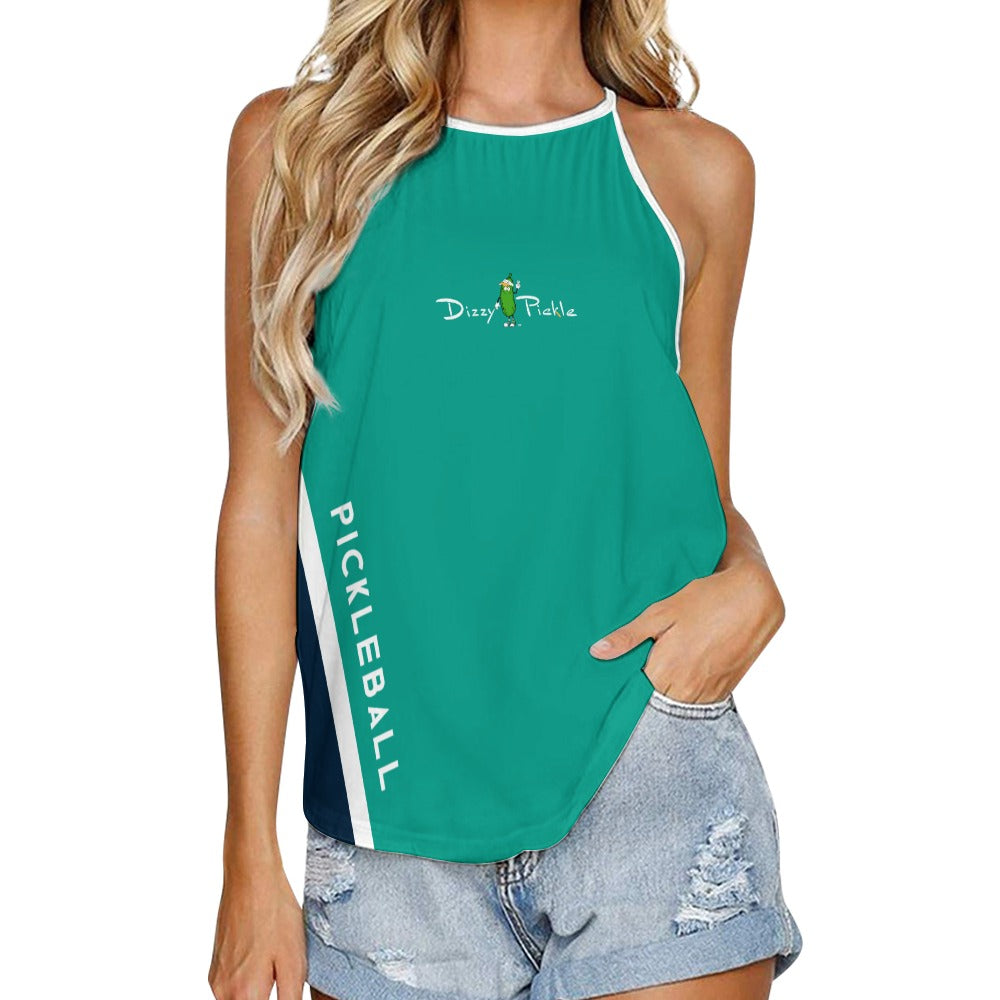 Dizzy Pickle Performance DS Women's Pickleball Sleeveless Crew Neck Vest Light Sea Green Navy Blue