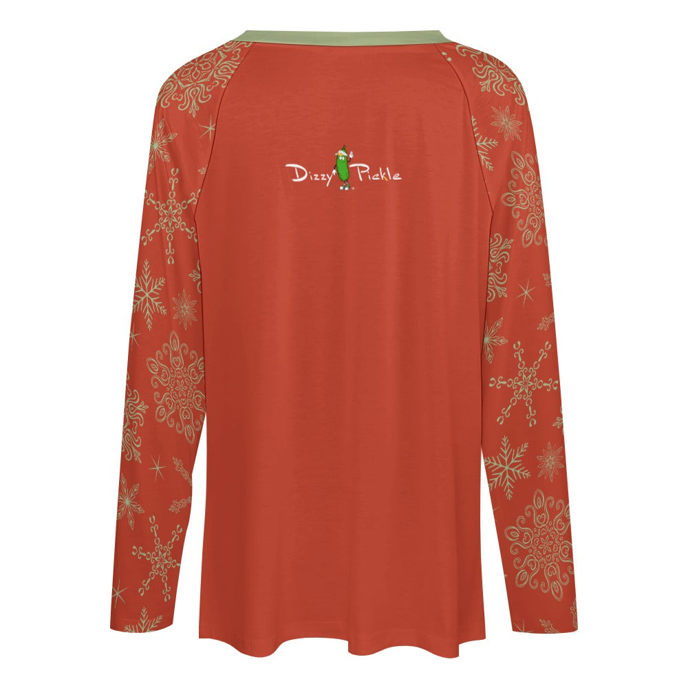 Dizzy Pickle Christmas Holly Cheer Collection Variety Set 1 Women's Pickleball Doiuble Layered V-Neck Loose Tee