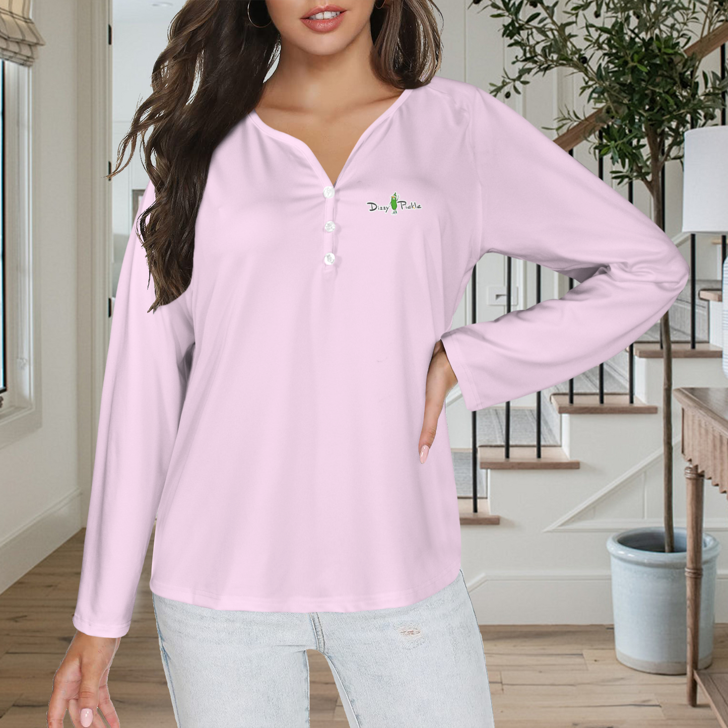 Three Button Long Sleeve Pale Pink