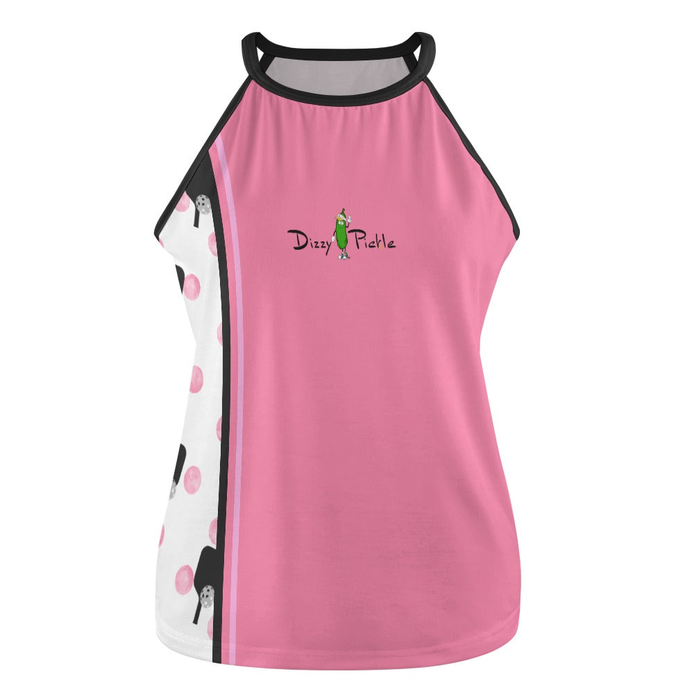 Dizzy Pickle Page Deep Pink Polka Dots and Paddles Mini Women's Pickleball Crew Neck Vest