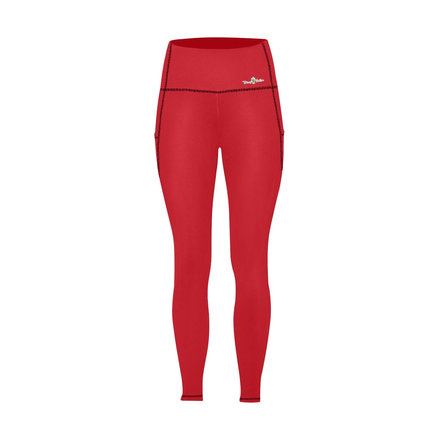 Dizzy Pickle DZY P Classic Red Women's Pickleball Performance Leggings (Ankle Length, High-Waisted, & Two Side Pockets)