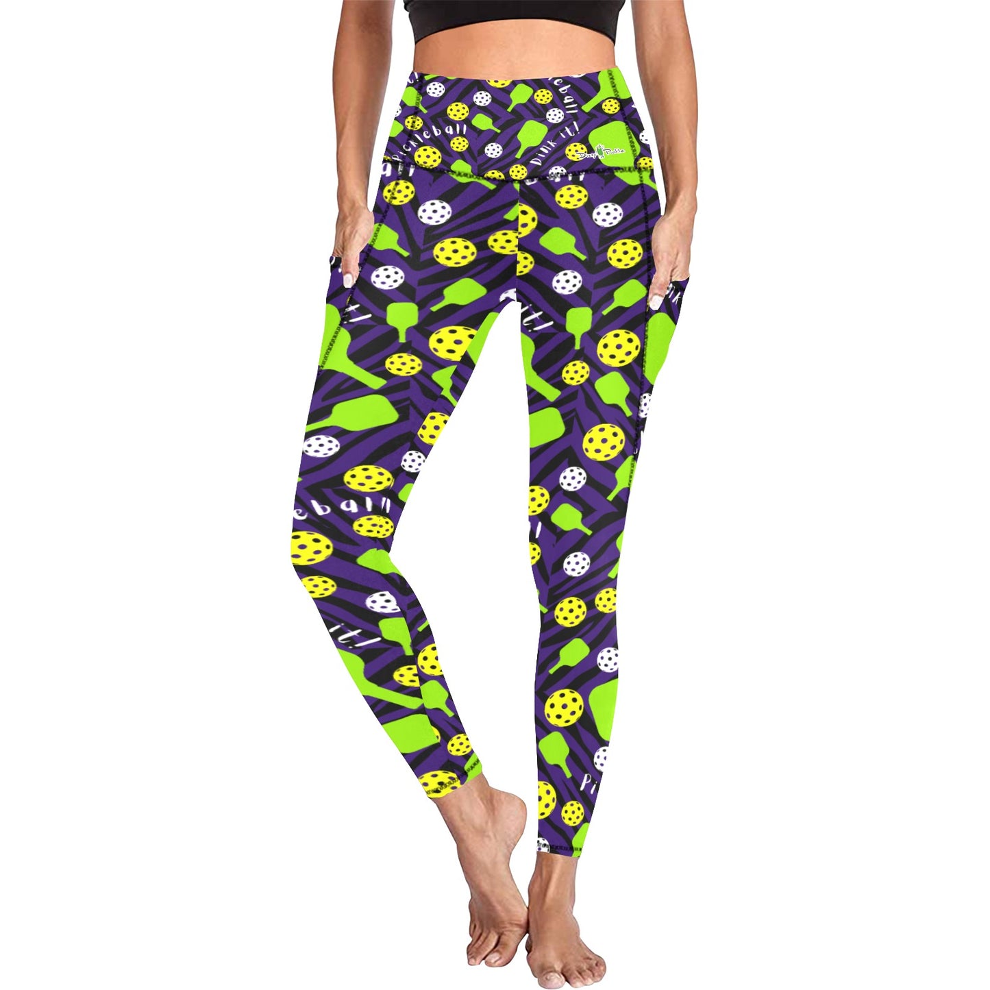 Dizzy Pickle Dinking Diva BG Women's Pickleball Performance Leggings (Ankle Length, High-Waisted, & Two Side Pockets)