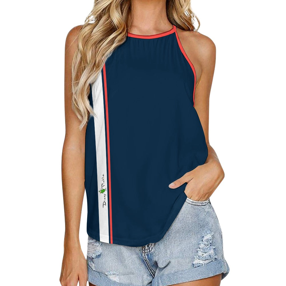 Dizzy Pickle PICKLEBALL Racing Stripe Midnight Blue/Coral Women's Pickleball Crew Neck Sleeveless Vest