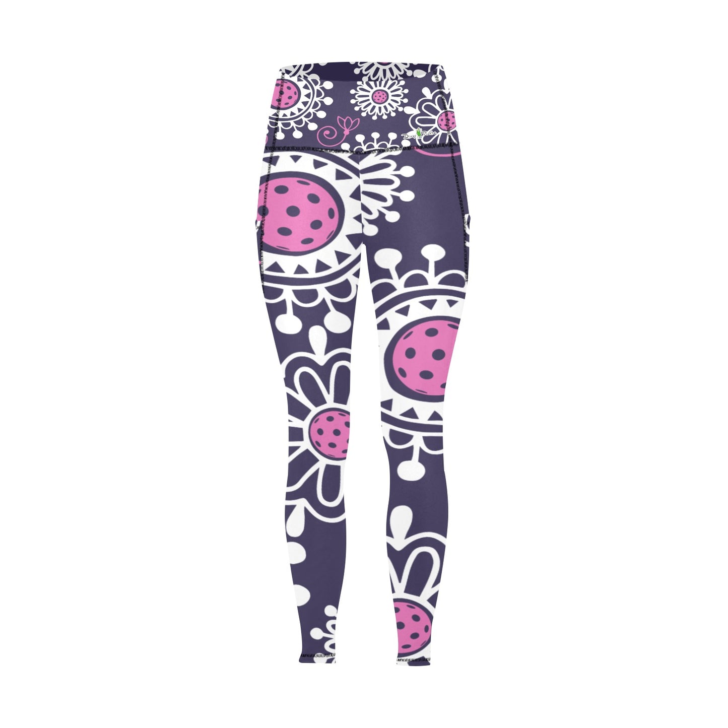 Dizzy Pickle Coming Up Daisies PP Women's Pickleball Performance Leggings (Ankle Length, High-Waisted, & Two Side Pockets)