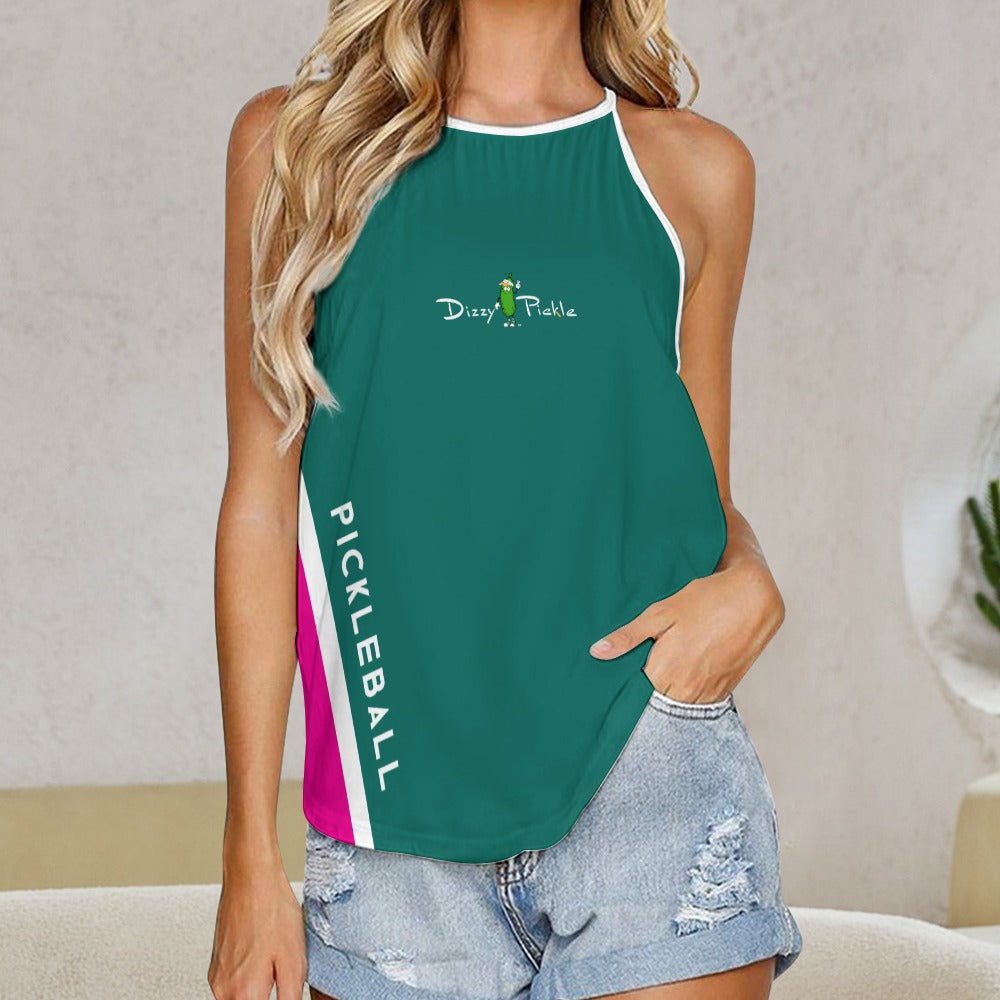 Dizzy Pickle Performance DS Women's Pickleball Sleeveless Crew Neck Vest Dark Sea Green Fuchsia