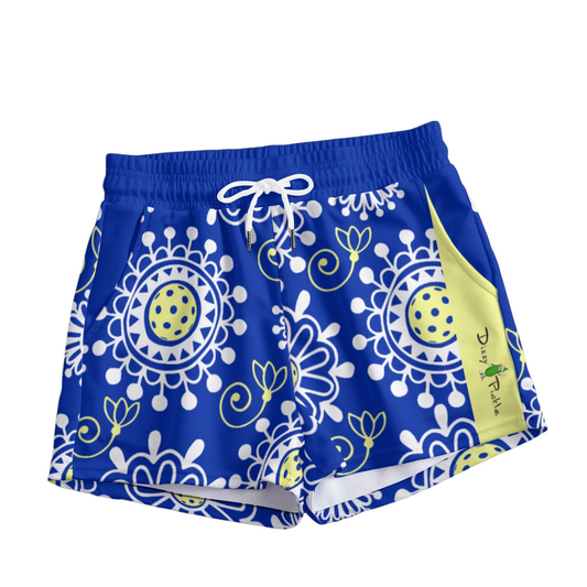 Dizzy Pickle Coming Up Daisies BY Main Women's Pickleball Casual Shorts with Pocket Blue Yellow