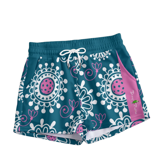 Dizzy Pickle Coming Up Daisies TP Main Women's Pickleball Casual Shorts with Pockets Peacock Pink