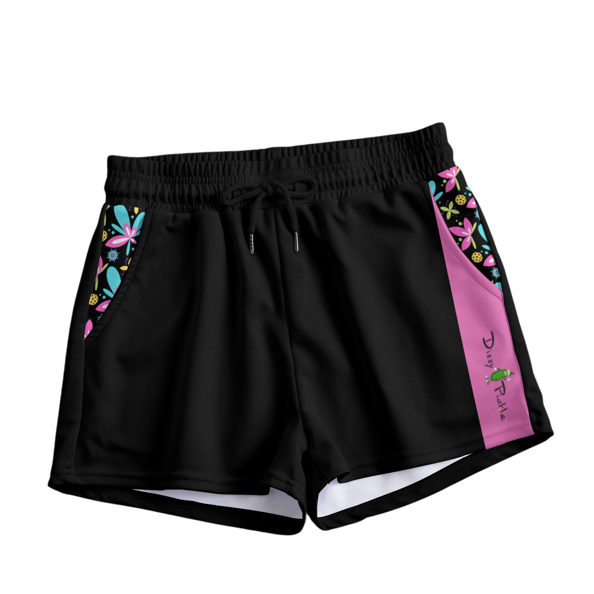 Dizzy Pickle Donna Black Solid Pickleball Casual Shorts with Pockets