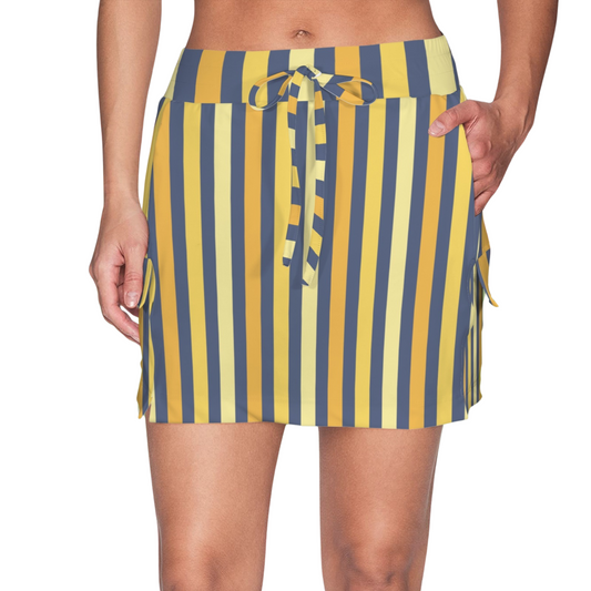 Dizzy Pickle Amy Sunflowers Stripes Gold Women's Sports Cargo Straightline Skorts