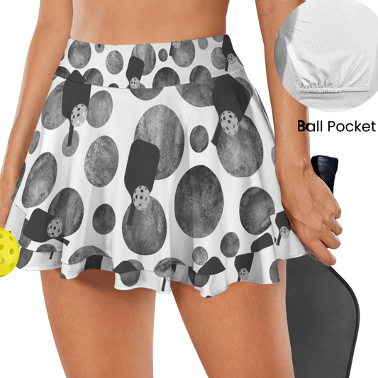 Dizzy Pickle Mary Polka Dots and Paddles Women's Double Hem Pickleball Skort