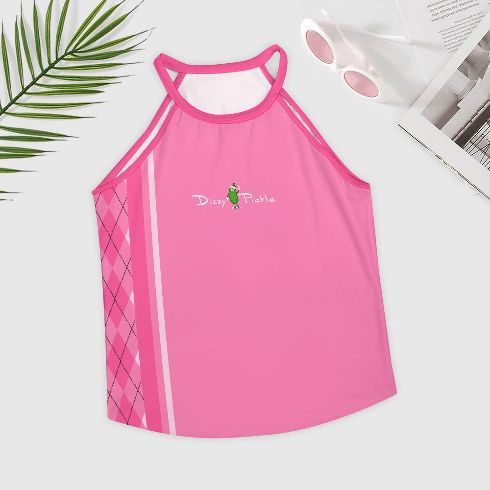 Dizzy Pickle Ashley Argyle Pink Women's Pickleball Crew Neck Vest