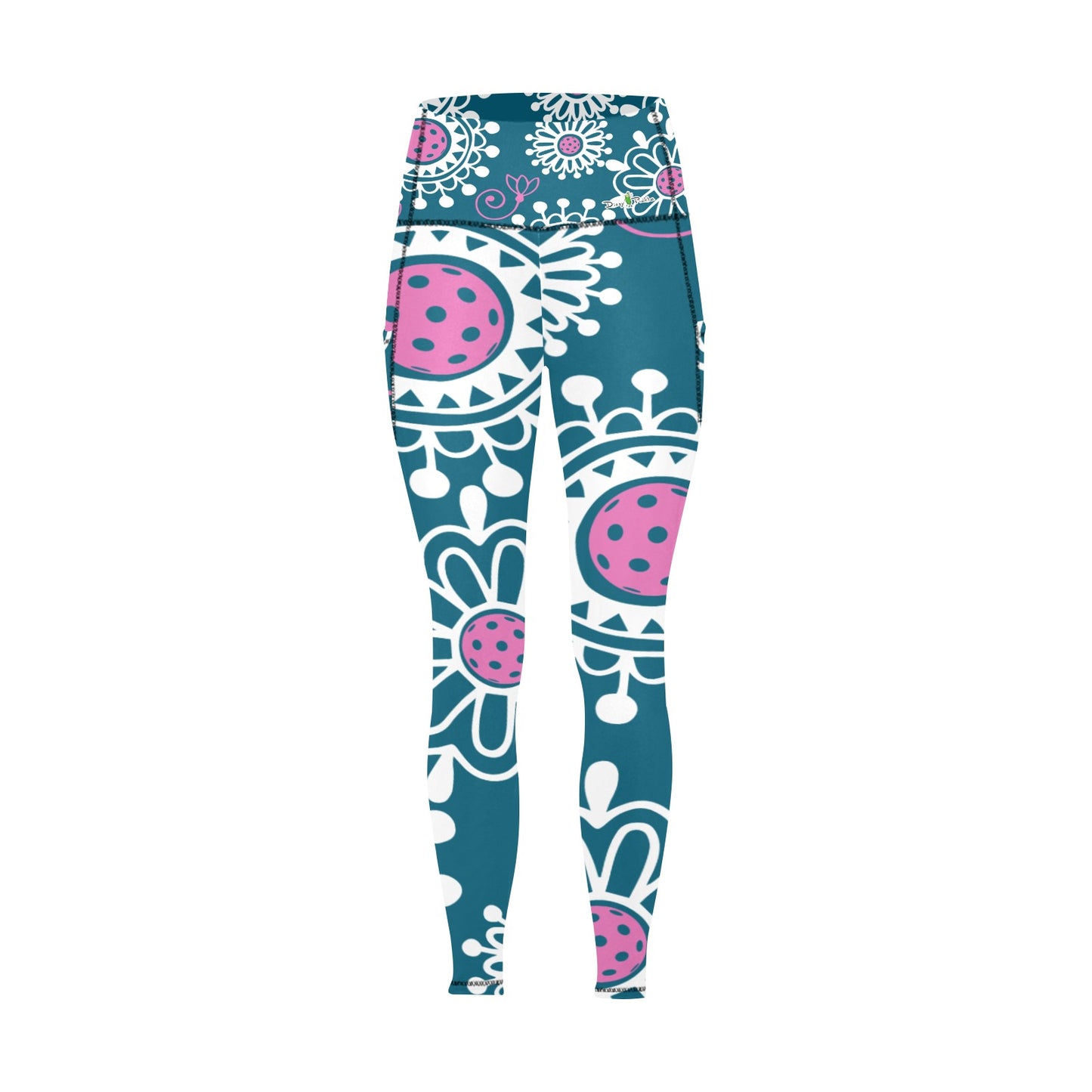 Dizzy Pickle Coming Up Daisies TP Women's Pickleball Performance Leggings (Ankle Length, High-Waisted, & Two Side Pockets)