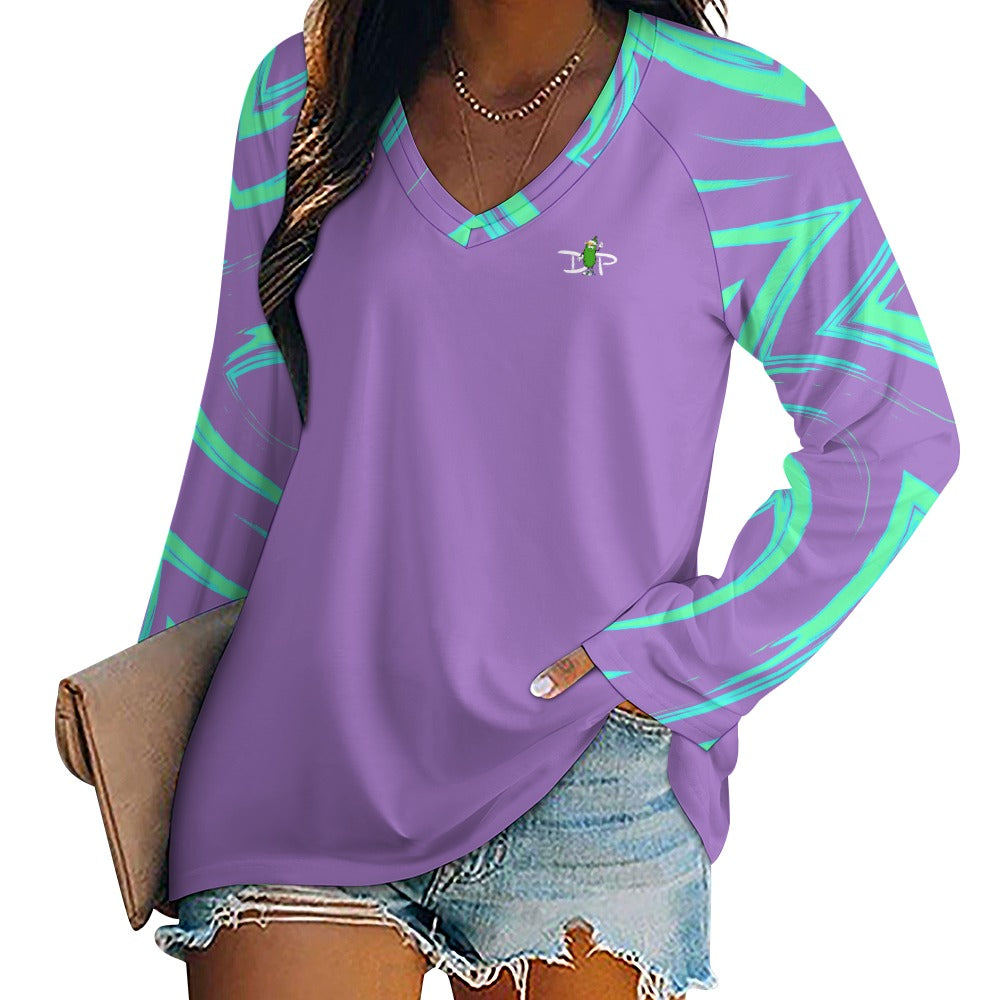 Dizzy Pickle Emily Move LG Women's Pickleball Long sleeve Double Layered V-Neck Loose Tee