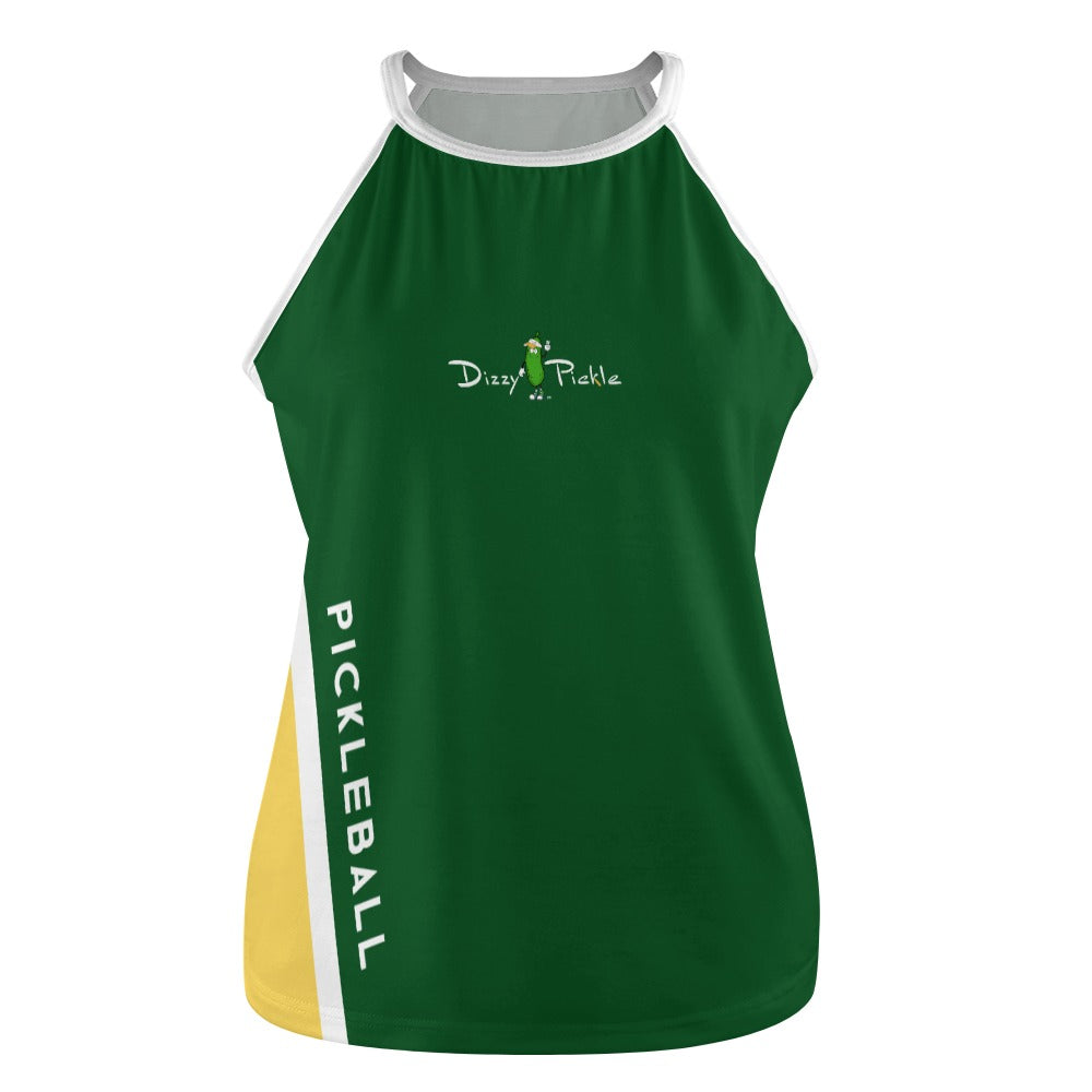 Dizzy Pickle Performance DS Women's Pickleball Sleeveless Crew Neck Vest Dark Green Yellow