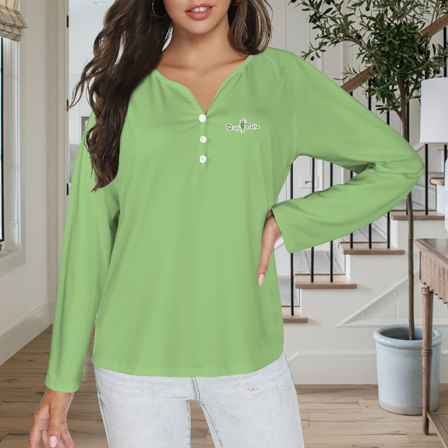 Three Button Long Sleeve Spring Green