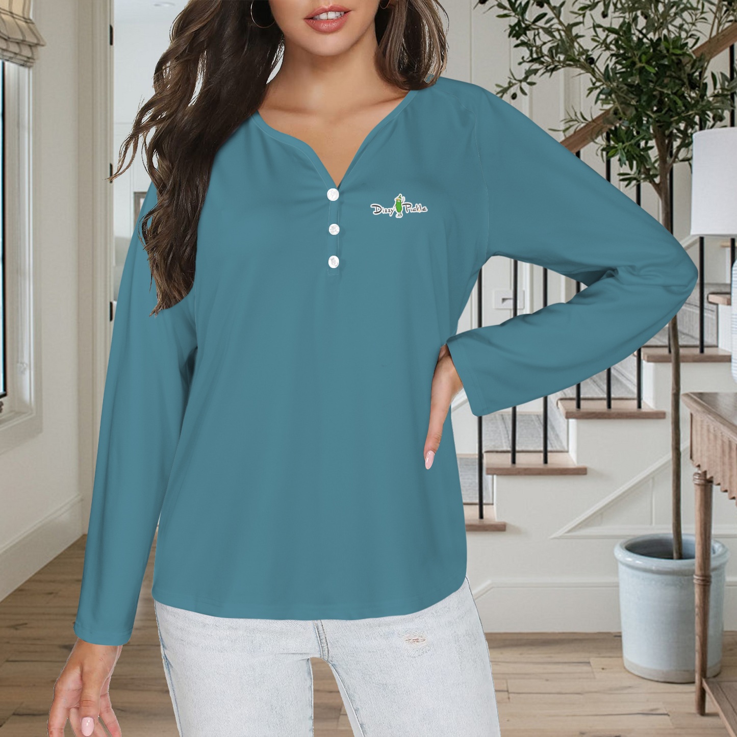 Three Button Long Sleeve Dark Turquoise