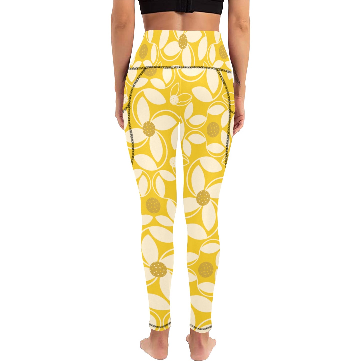 Dizzy Pickle Beth Gold Women's Pickleball Performance Leggings (Ankle Length, High-Waisted, & Two Side Pockets)