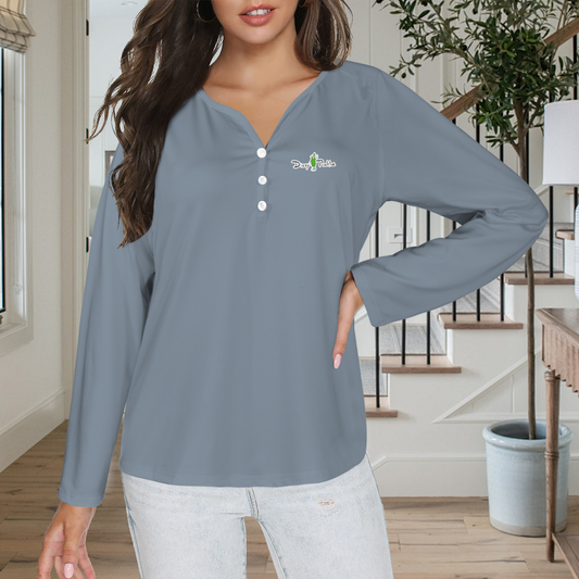 Three Button Long Sleeve Ocean Blue
