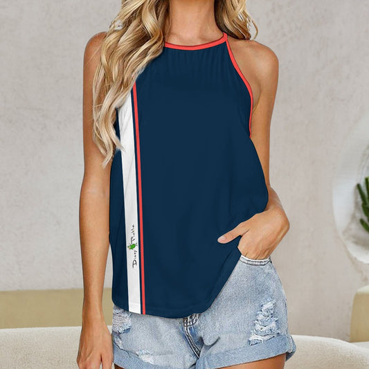 Dizzy Pickle PICKLEBALL Racing Stripe Midnight Blue/Coral Women's Pickleball Crew Neck Sleeveless Vest