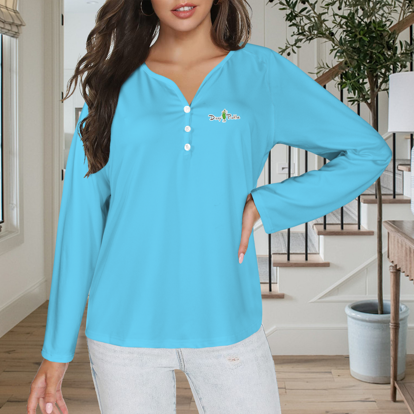 Three Button Long Sleeve Robin Blue
