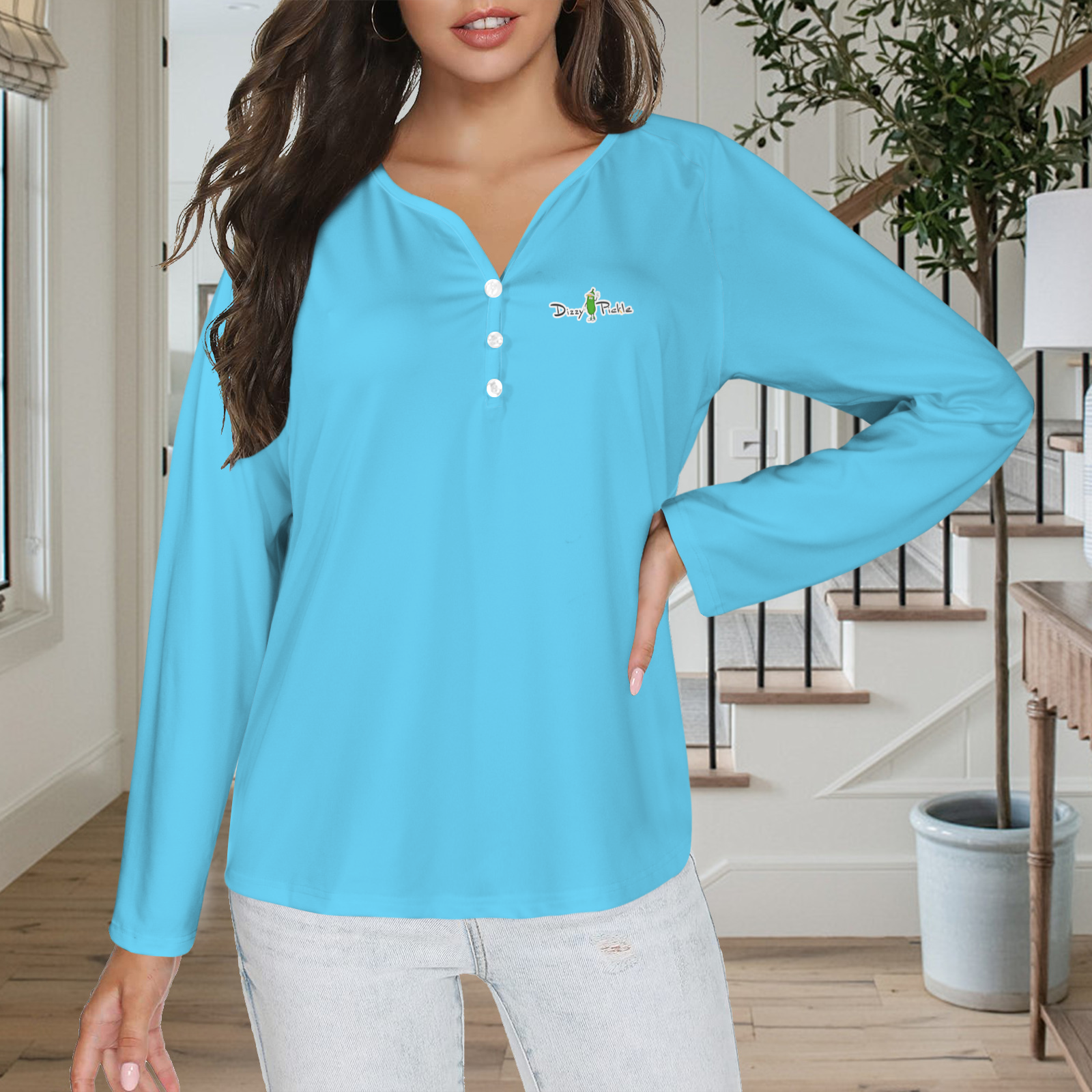 Three Button Long Sleeve Robin Blue