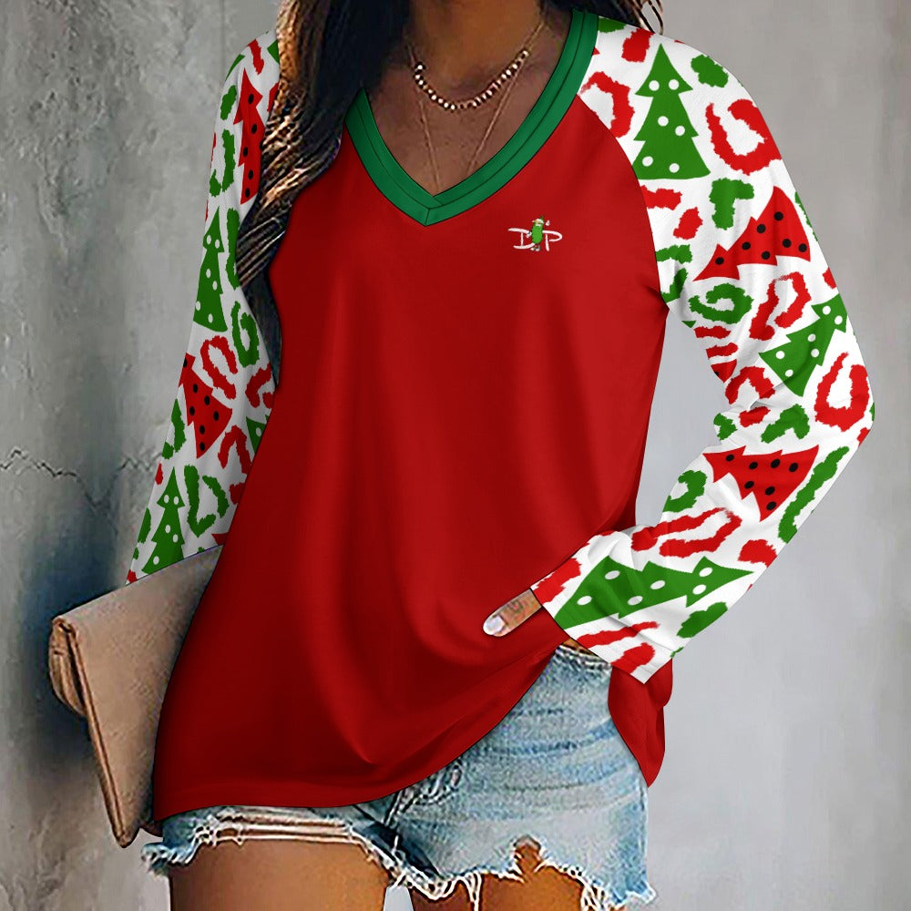 Dizzy Pickle Christmas Holly Cheer Collection Variety Set 6 Women's Pickleball Double Layered V-Neck Loose Tee