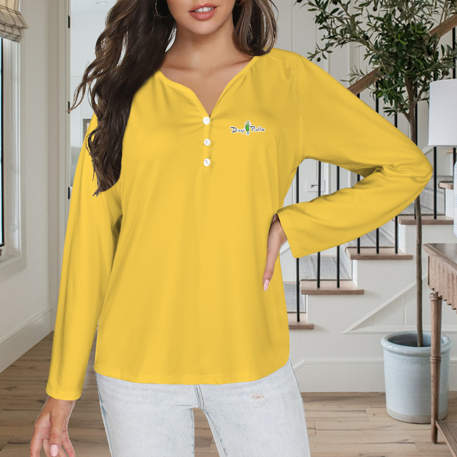 Three Button Long Sleeve Goldenrod Yellow