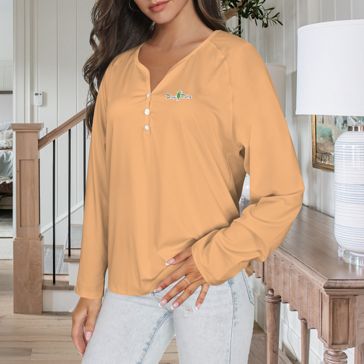 Three Button Long Sleeve Peach