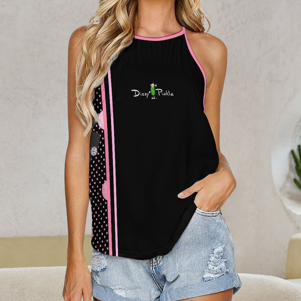 Dizzy Pickle Page Polka Dots_Paddles Black Women's Pickleball Crew Neck Vest