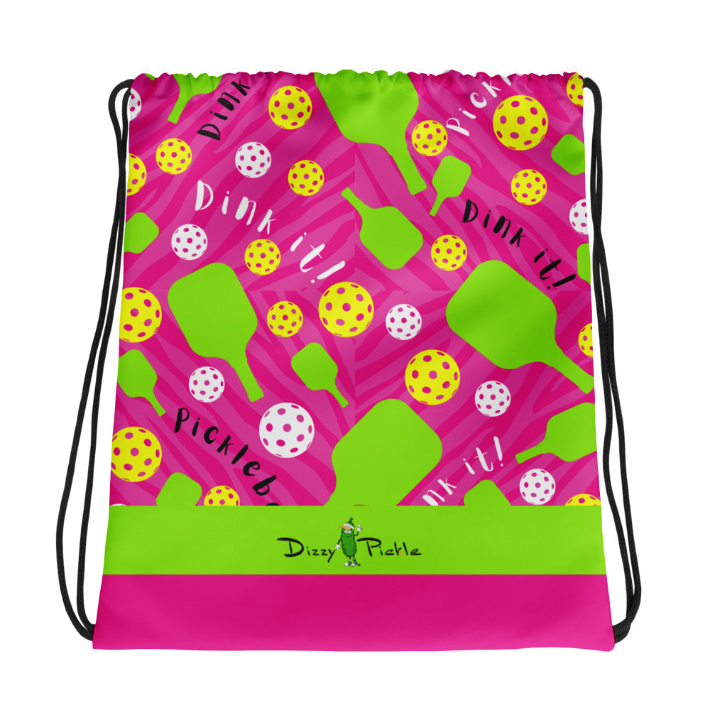 Dizzy Pickle Dinking Diva Pink Green Women's Pickleball Drawstring Court-side Bag