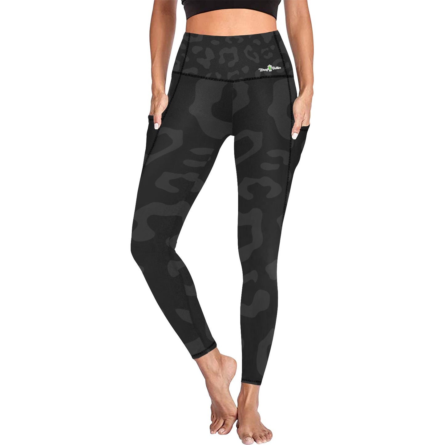 Dizzy Pickle Amber Black Animal Print Women's Pickleball Performance Leggings (Ankle Length, High-Waisted, & Two Side Pockets)