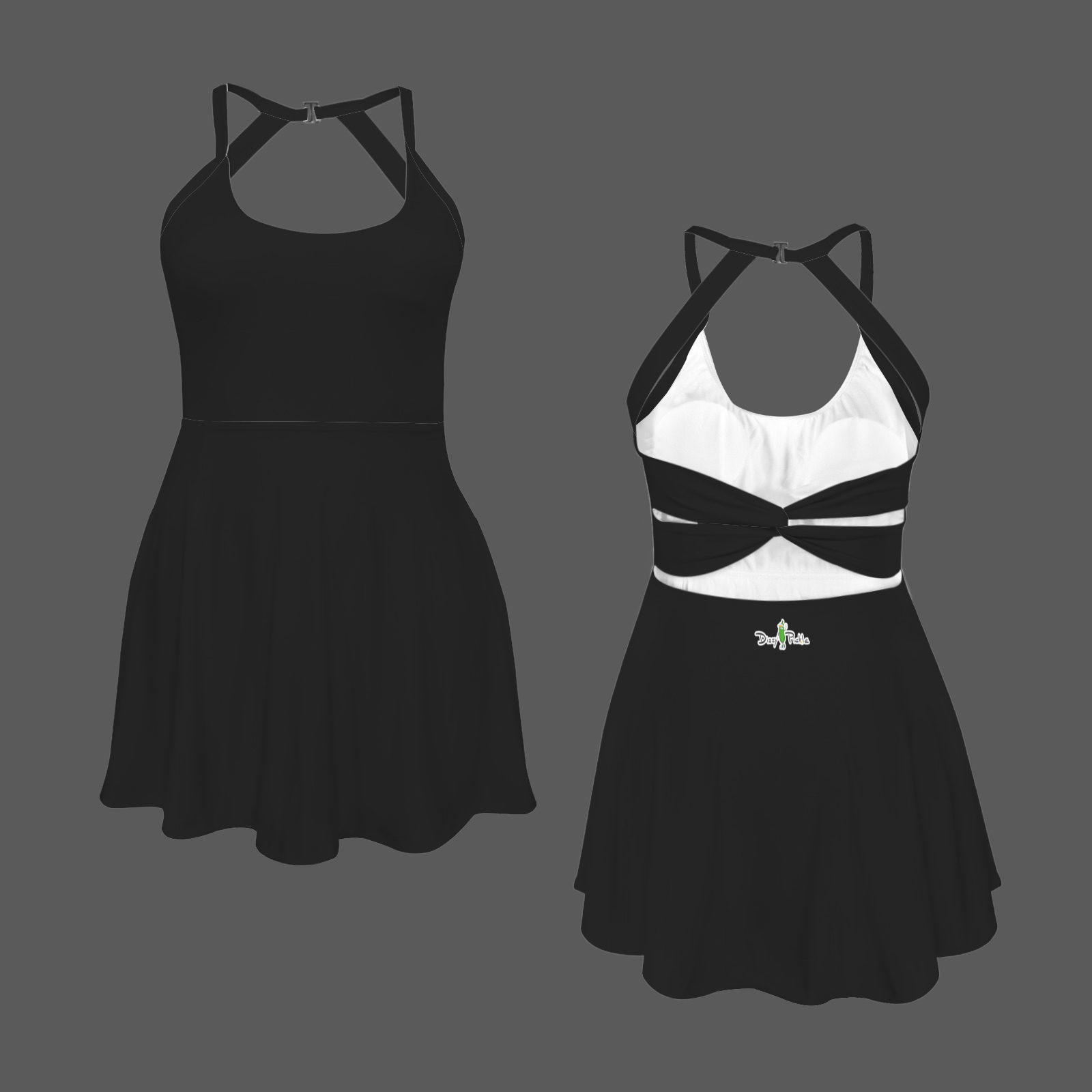 Dizzy Pickle DZY P Classic Black Women's Pickleball Twist-Back A-Shape Dress with Inner Shorts,Pockets L