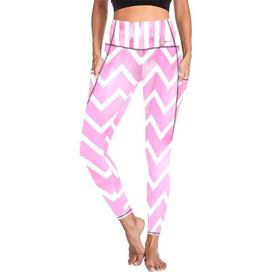 Dizzy Pickle Avery Stripes and Zig Zag Women's Pickleball Performance Leggings (Ankle Length, High-Waisted, & Two Side Pockets)