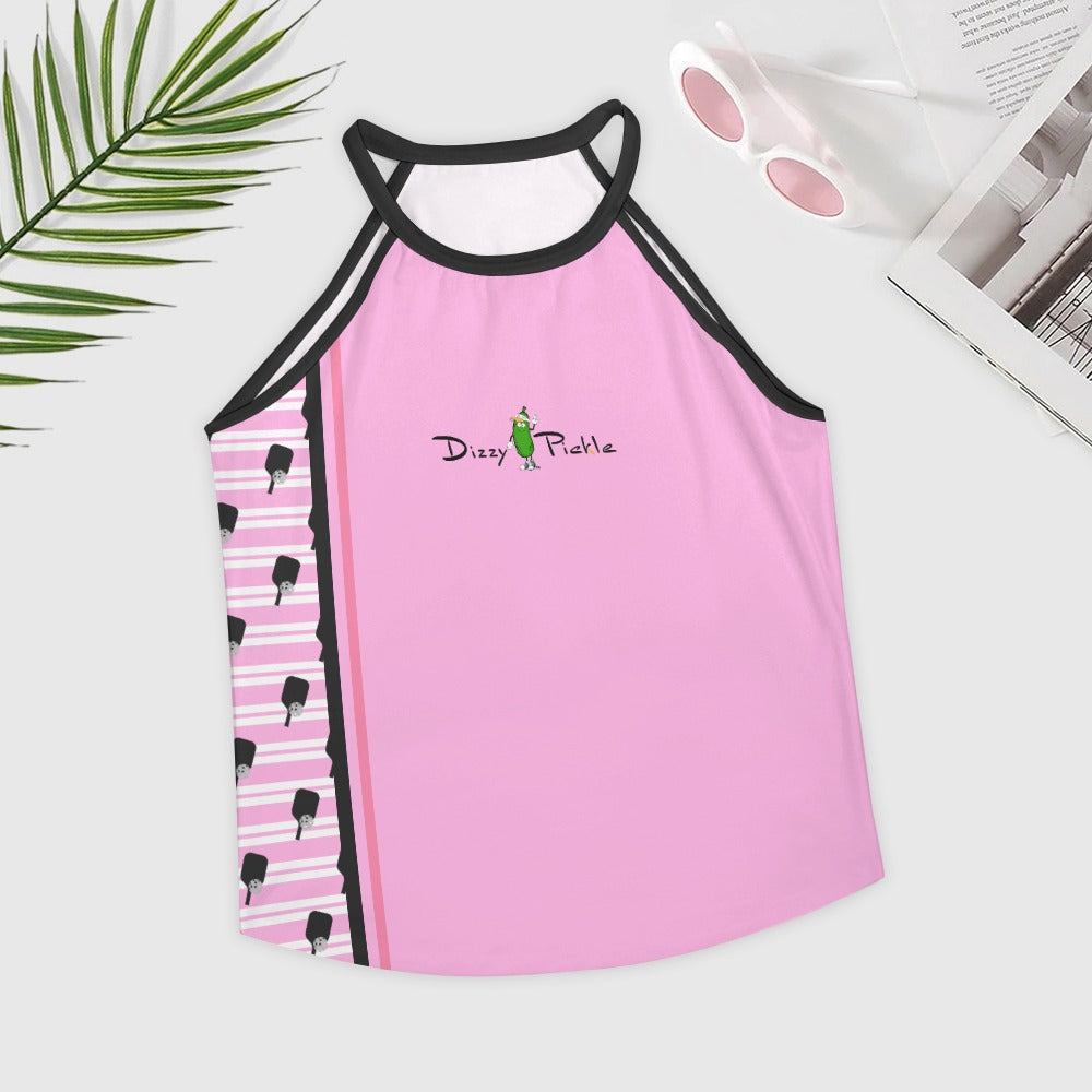 Dizzy Pickle Page Pink Paddle and Stripes Women's Pickleball Crew Neck Vest