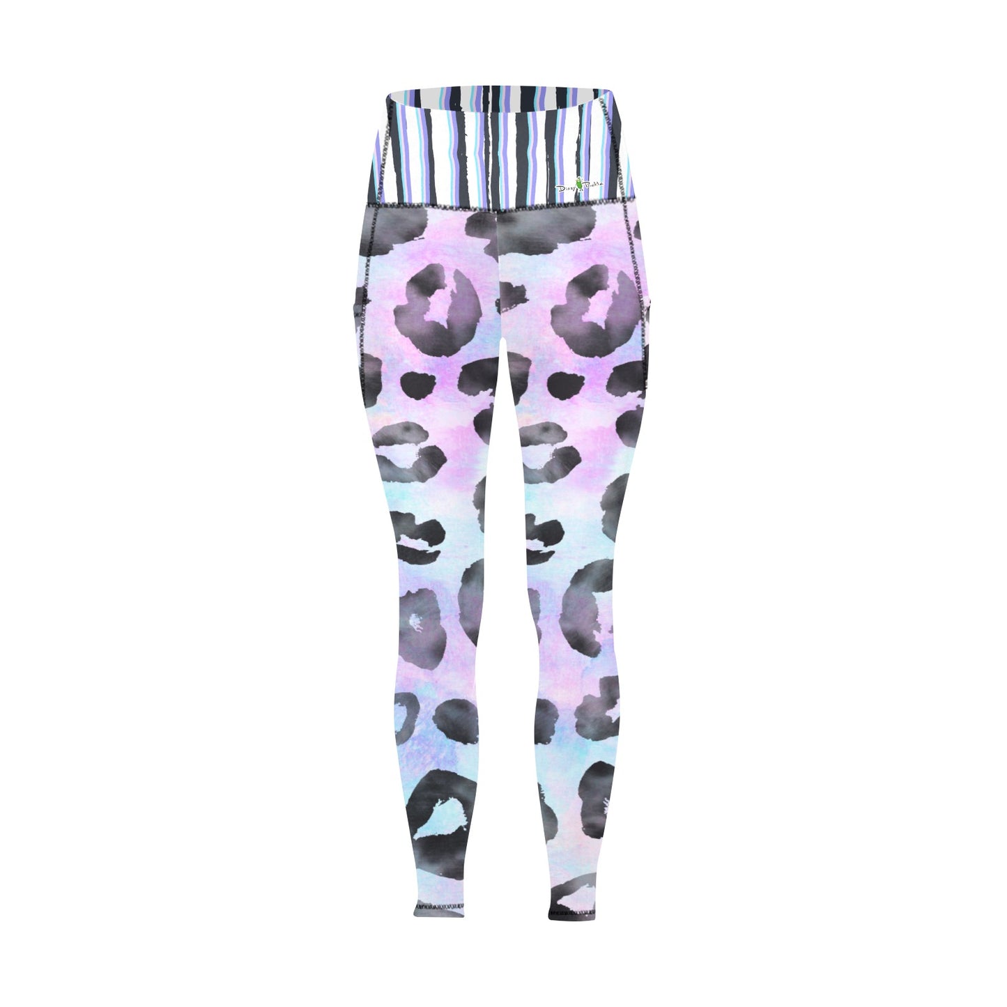 Dizzy Pickle Amber Pastel Kitty  Women's Pickleball Performance Leggings (Ankle Length, High-Waisted, & Two Side Pockets)