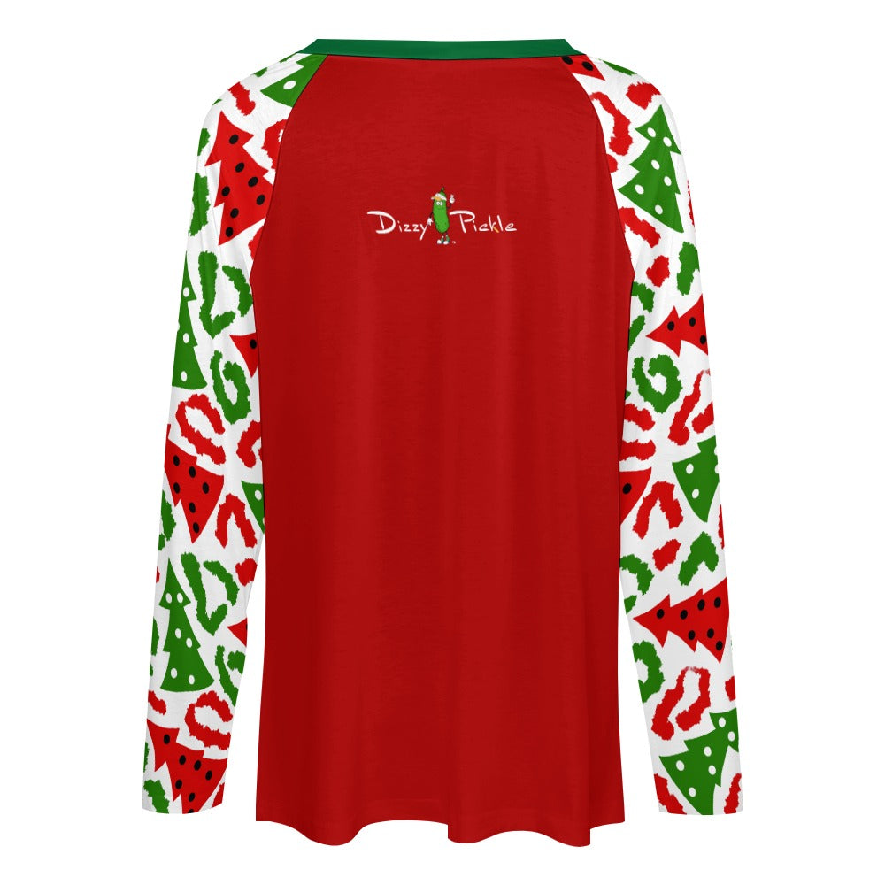 Dizzy Pickle Christmas Holly Cheer Collection Variety Set 6 Women's Pickleball Double Layered V-Neck Loose Tee