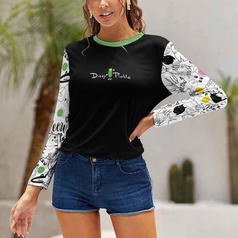 Dizzy Pickle Sassy Black_Green Women's Pickleball Stretchable Long Sleeve Shirt