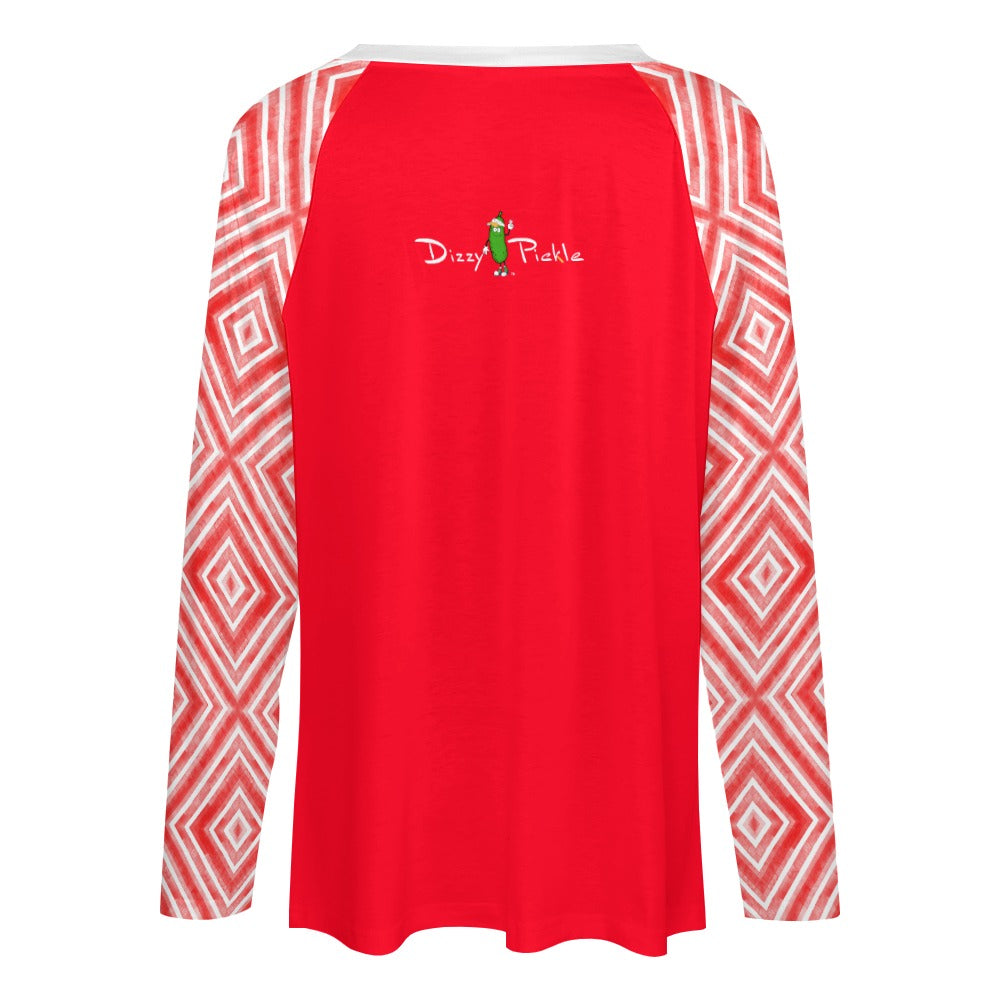 Dizzy Pickle Meighan Red Women's Pickleball Long sleeve Double Layered V-Neck Loose Tee