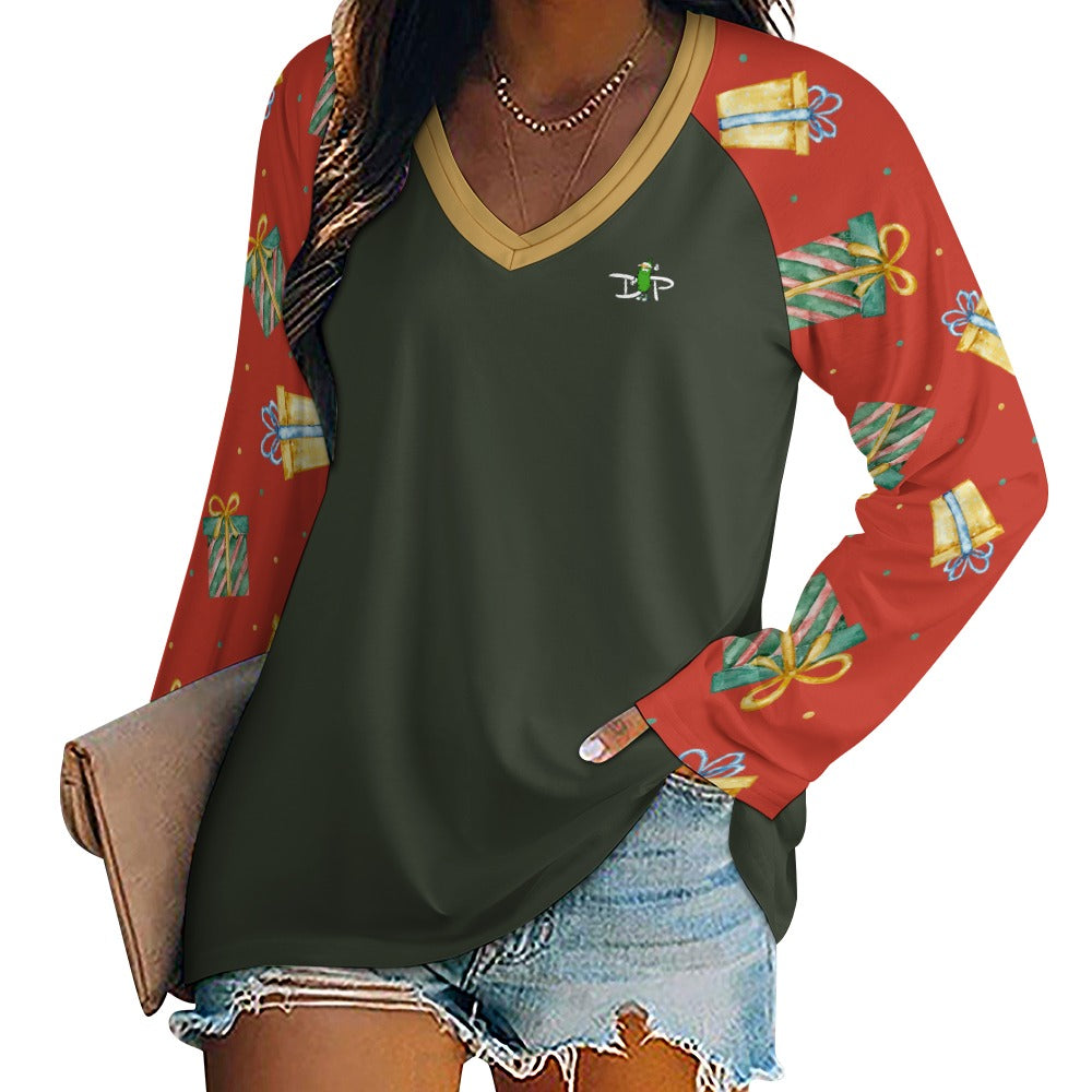 Dizzy Pickle Christmas Holly Cheer Collection Variety Set 6 Women's Pickleball Double Layered V-Neck Loose Tee