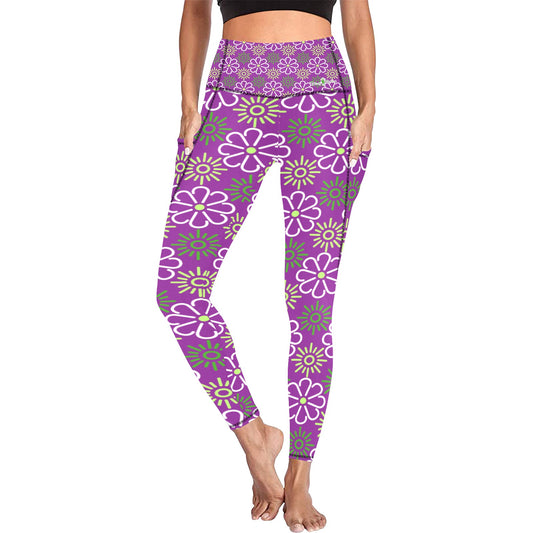 Dizzy Pickle April Purple Women's Pickleball Performance Leggings (Ankle Length, High-Waisted, & Two Side Pockets)