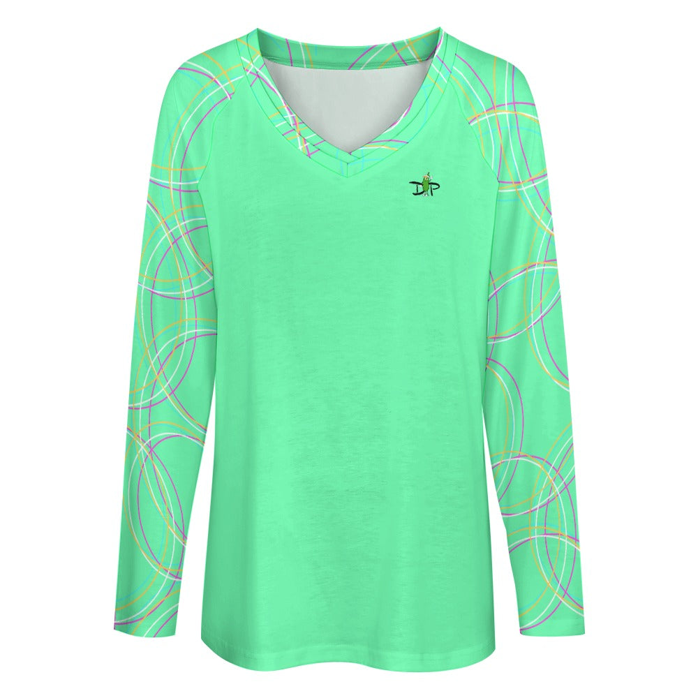 Dizzy Pickle Emily Focused Aqua Women's Pickleball Long sleeve Double Layered V-Neck Loose Tee