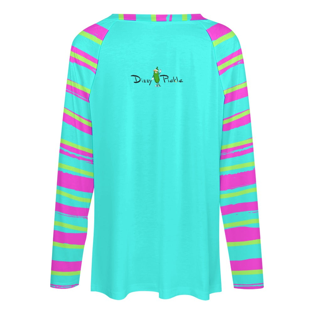 Dizzy Pickle Emily Stripes TP Women's Pickleball Long sleeve Double Layered V-Neck Loose Tee