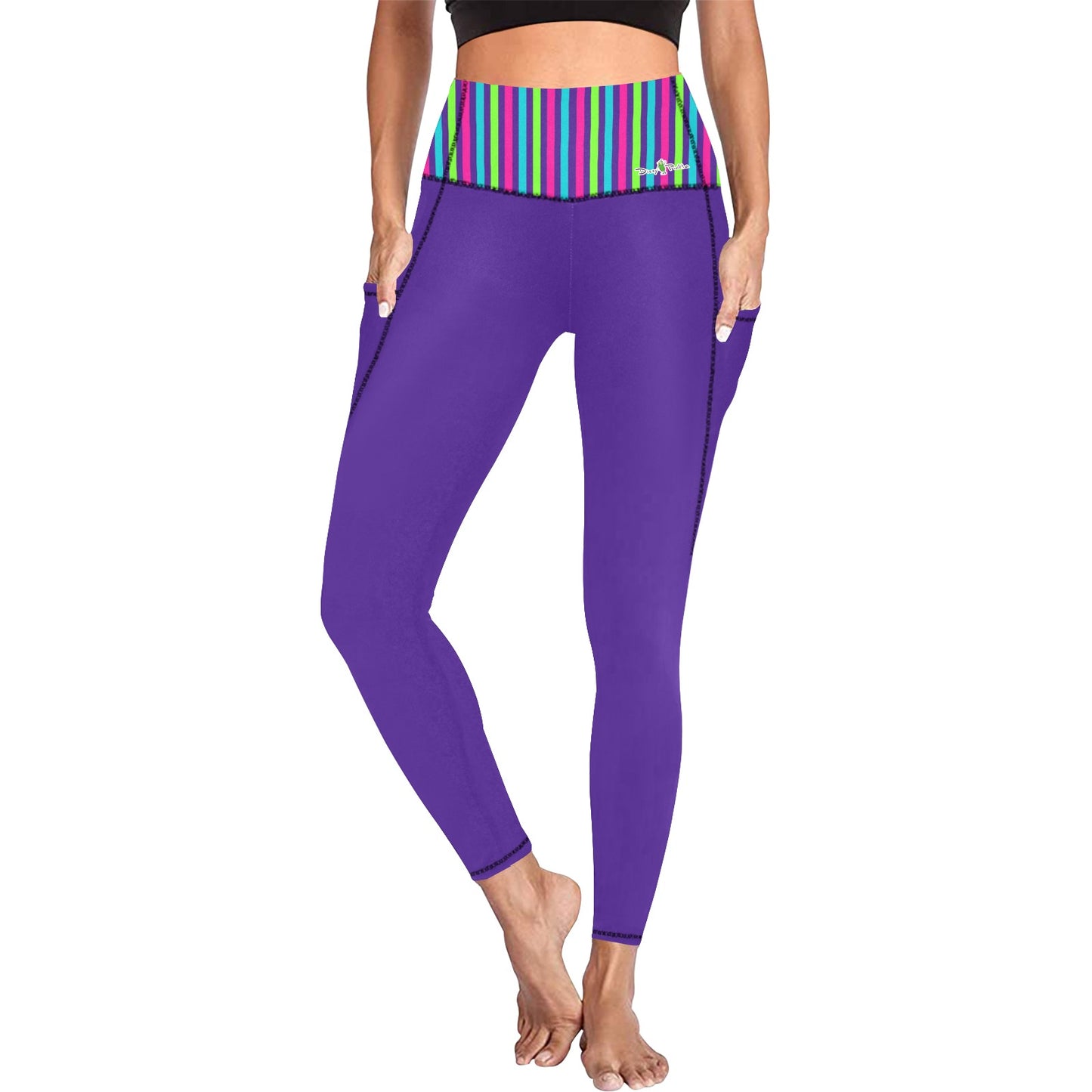 Dizzy Pickle Diana Stripes Purple Women's Pickleball Performance Leggings (Ankle Length, High-Waisted, & Two Side Pockets)
