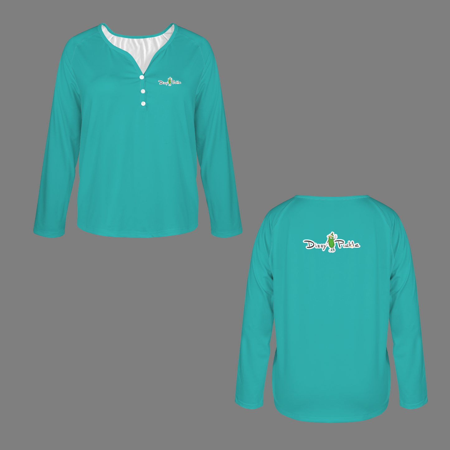 Three Button Long Sleeve Cool Teal