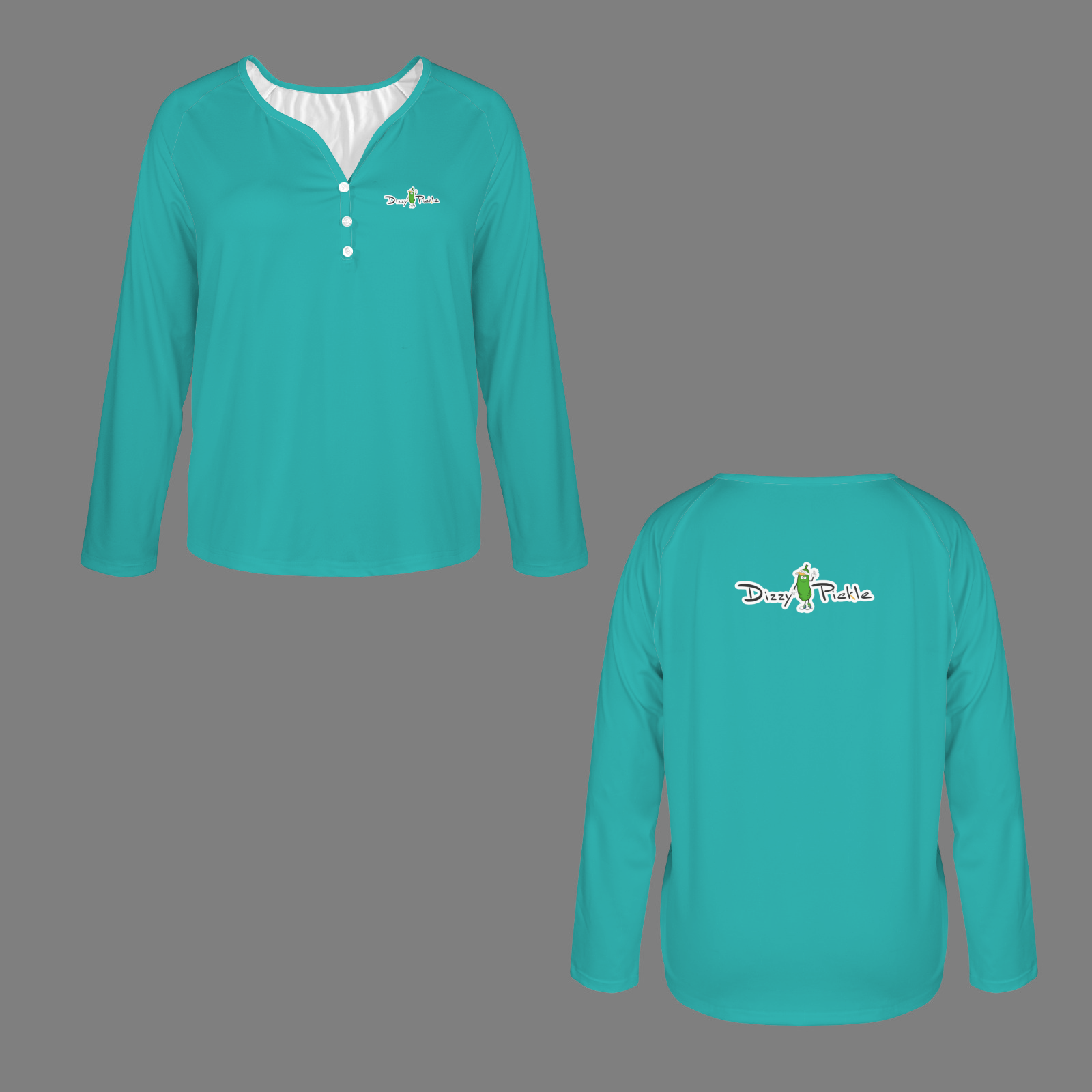 Three Button Long Sleeve Cool Teal