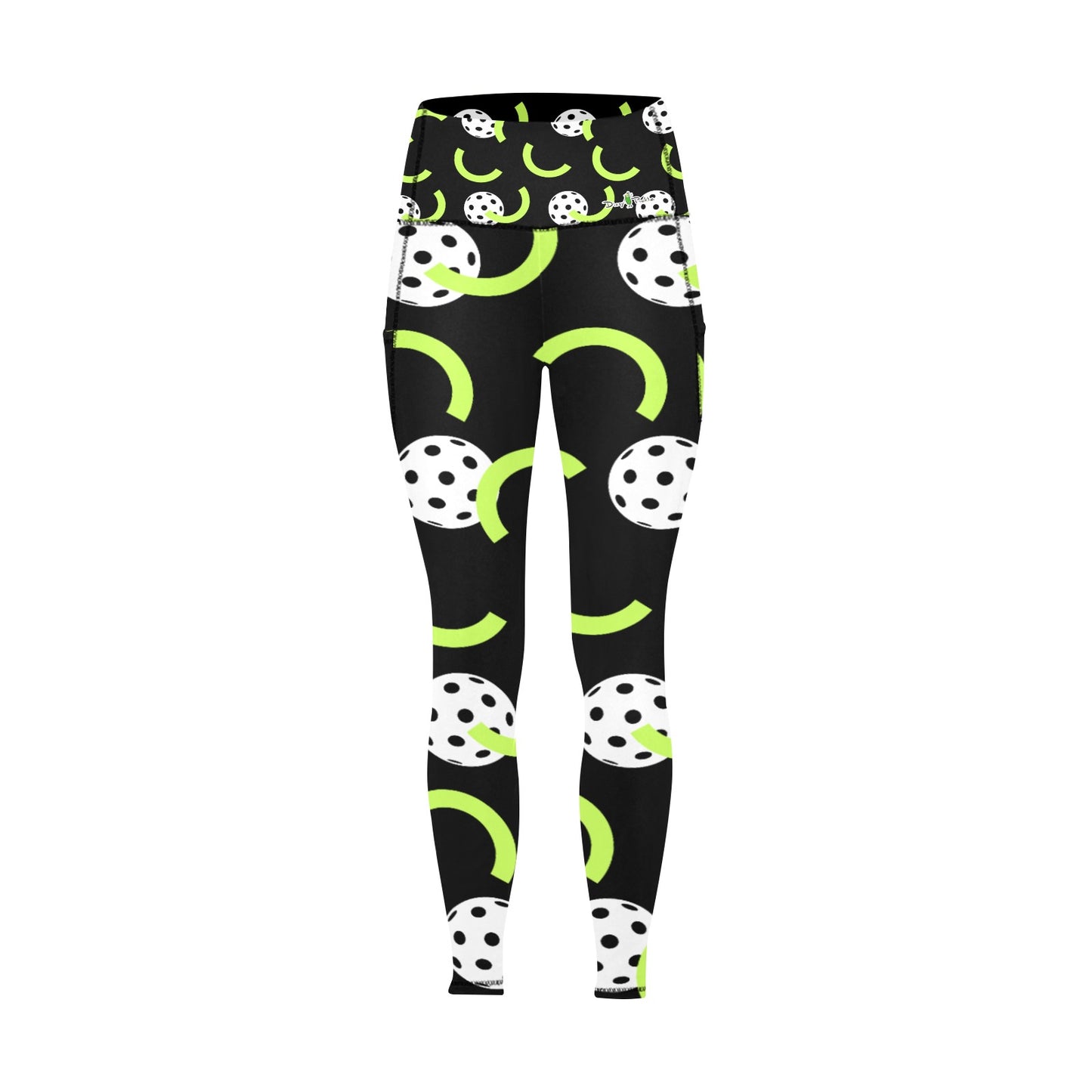 Dizzy Pickle Believe Black Women's Pickleball Performance Leggings (Ankle Length, High-Waisted, & Two Side Pockets)