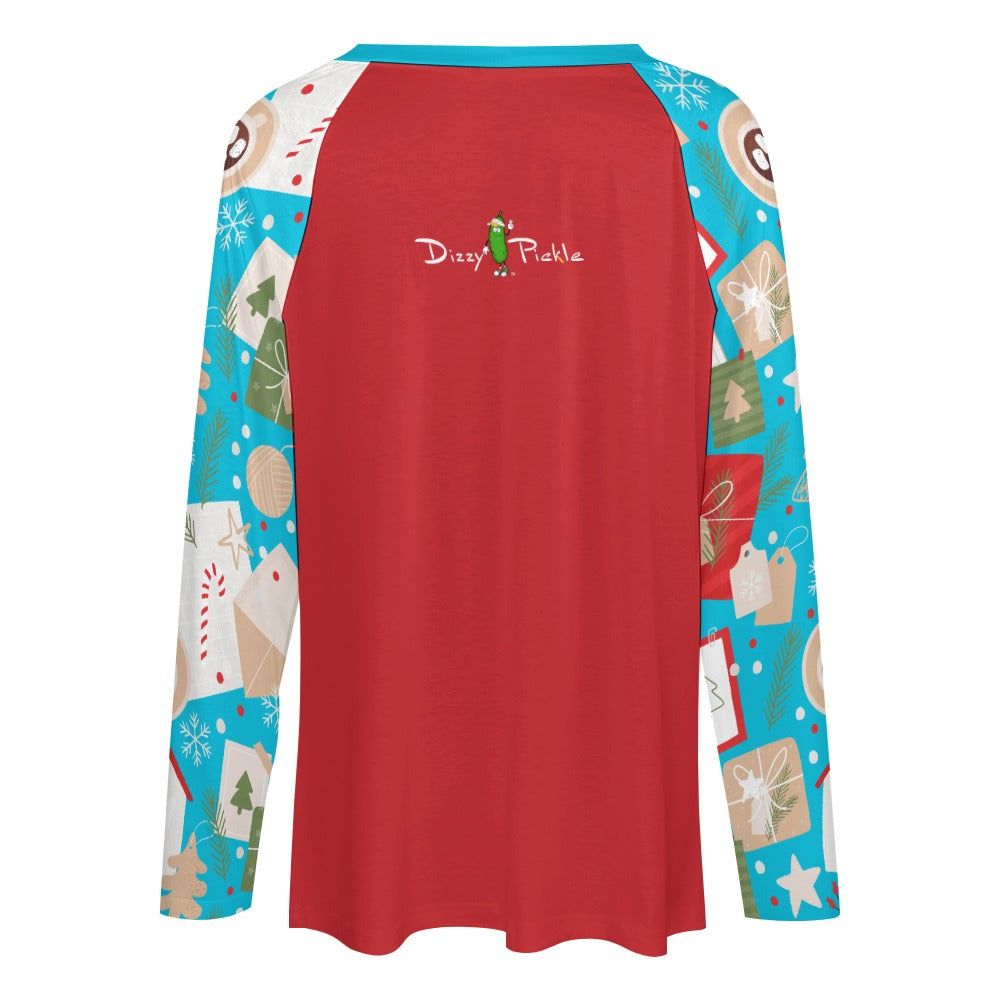 Dizzy Pickle Christmas Holly Cheer Collection Variety Set 5 Women's Pickleball Doiuble Layered V-Neck Loose Tee