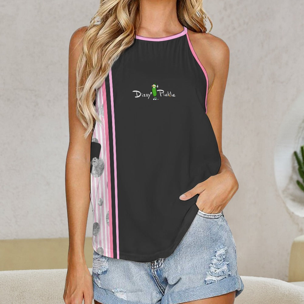 Dizzy Pickle Page Charcoal Polka Dots_Paddle_Stripes Women's Pickleball Crew Neck Vest