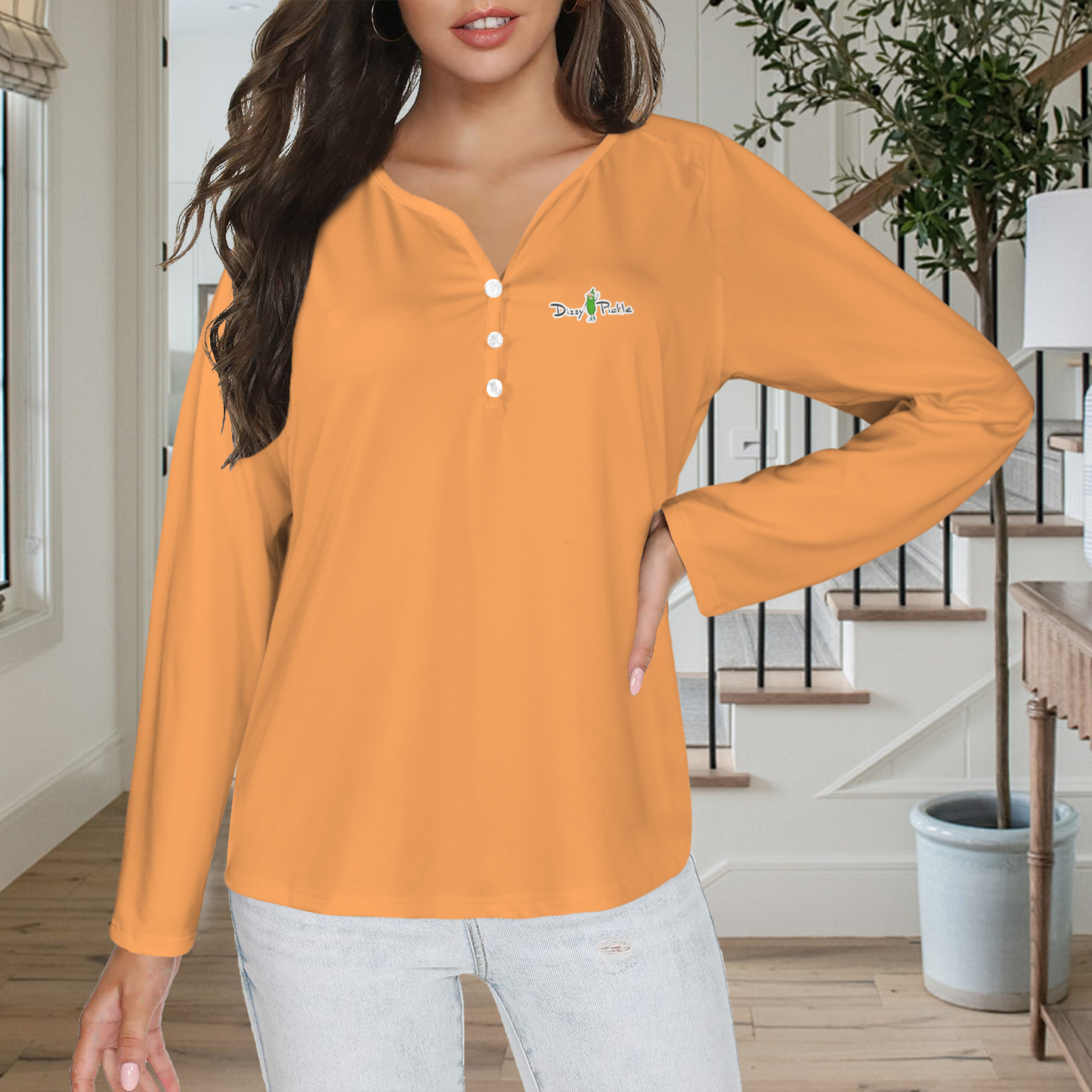 Three Button Long Sleeve Tangerine